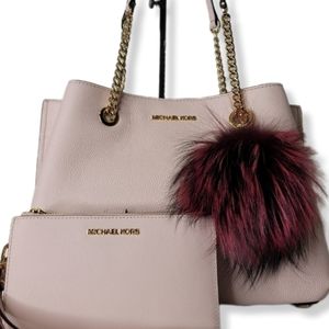 Michael Kors 3 pcs SET Designer Purse Bag Wallet Rare Pom Charm NWT
